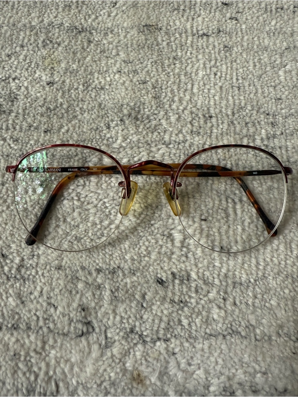 Vintage Giorgio Armani Eyeglasses Red Tortuga Semi Rimless Italy Designer